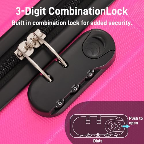 Image of 6 Pcs ABS Hardshell Luggage Sets Spinner Wheel Suitcase Lock Suitcases Black Pink