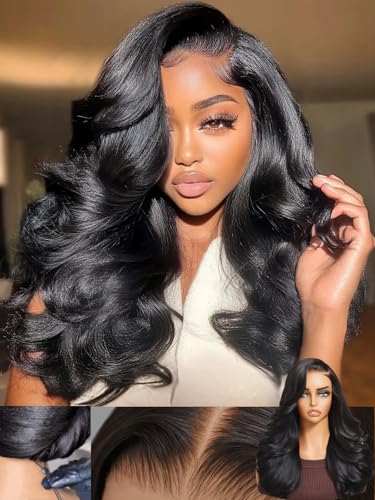 Image of KLAIYI Loose Body Wave Pre Everything Glueless 13x4Lace Front Wigs Human Hair Layered Face Framing Side Bang Drawstring Pre Plucked Bleached Bye Bye Knots 3S Ready to Wear and Go Wig for Women 20Inch