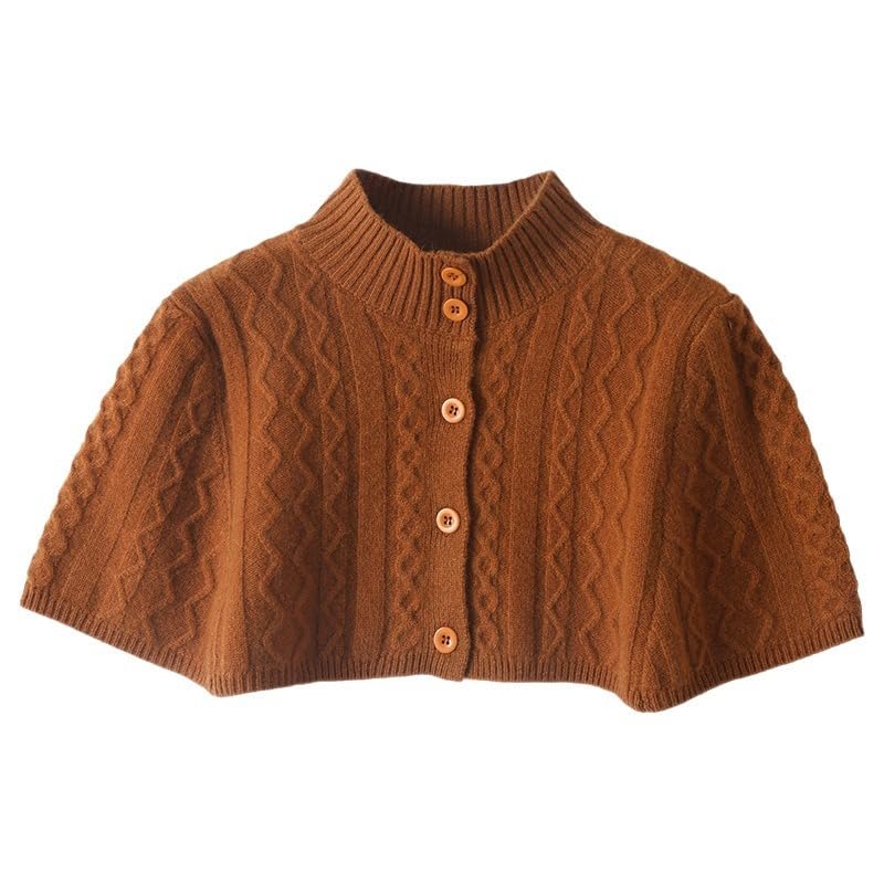 Scialle Donna,Donne Caldo Spalla Scialle Mantello Corto Lana Merino Lavorato A Maglia Scialle Poncho Treccia Cardigan Aperto Davanti Bottone Spalla Protezione Collo Inverno Spalla Caldo C