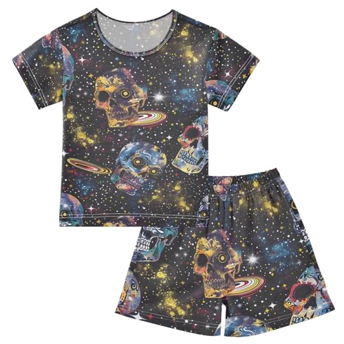 ALAZA Sugar Skull Space Star Pajamas Short Sleeve 2 Piece Sleepwear Top and Bottom Pajama Set Unisex