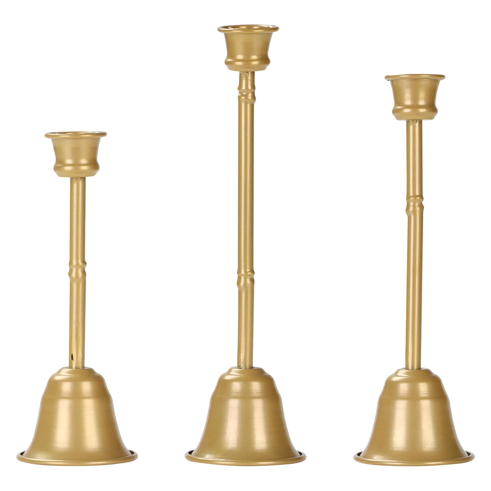 Candlestick Holders, Gold Metal Taper Candle Holders Set of 3, Handmade Heavy Base Brass Vintage Modern Decorative Table Centerpiece for Candlelight Dinner, Fireplace Mantel Wedding Housewarming Décor