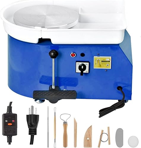 BACHIN Rueda de cerámica que forma la máquina 25CM 350W Rueda de cerámica eléctrica con pedal de pie Máquina de bricolaje para la enseñanza escolar,