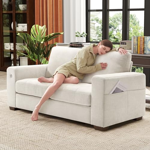 Image of Ihanherry Modern Sofa Living Room Loveseat with USB /Type-C Charging Port, Comfy 2-Seats Chenille Recliner Sofa for Small Space, Removable Medium Firm Sofa Cushion, (70inch, Beige)