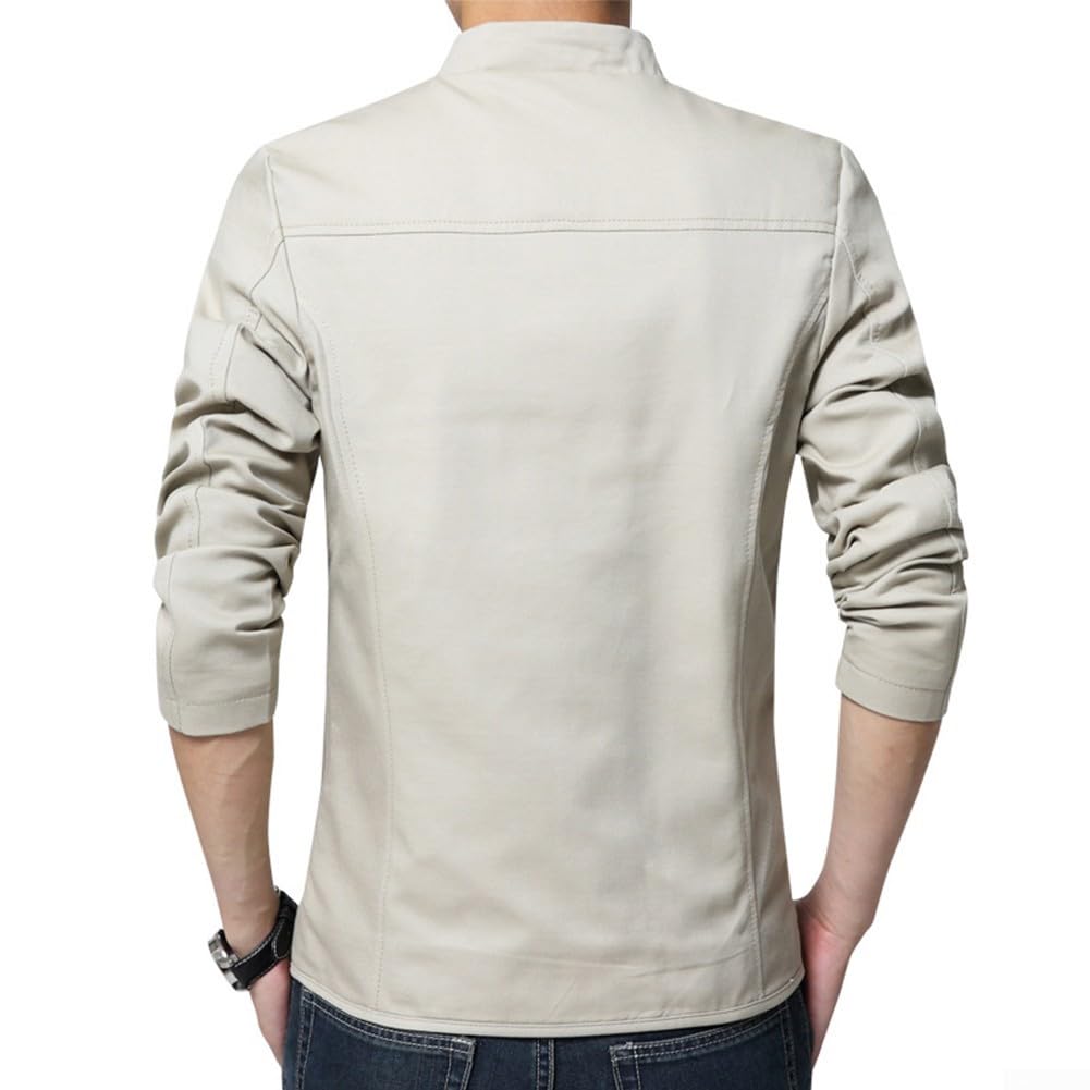 Veste à col pour homme avec fermeture éclair - Coupe ajustée - Style décontracté - Taille L - Beige