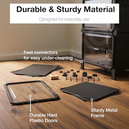 Image of BOXJOY 8 Shelf Black Shoe Rack with 4 Transparent Doors, Magnets and 5 Hook Steel Holder for Home Storage Box Organizer, Hard PET Plastic with Metal Door Frame, Shoe Chappal Slipper Sandals Stand