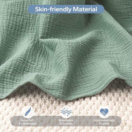 Image of SERAPHY 100% Muslin Cotton Car Seat Cover Baby, Universal Carseat Covers, Breathable Baby Car Seat Canopy for Boys Girls, Soft Infant Car Seat Cover for Summer -Green