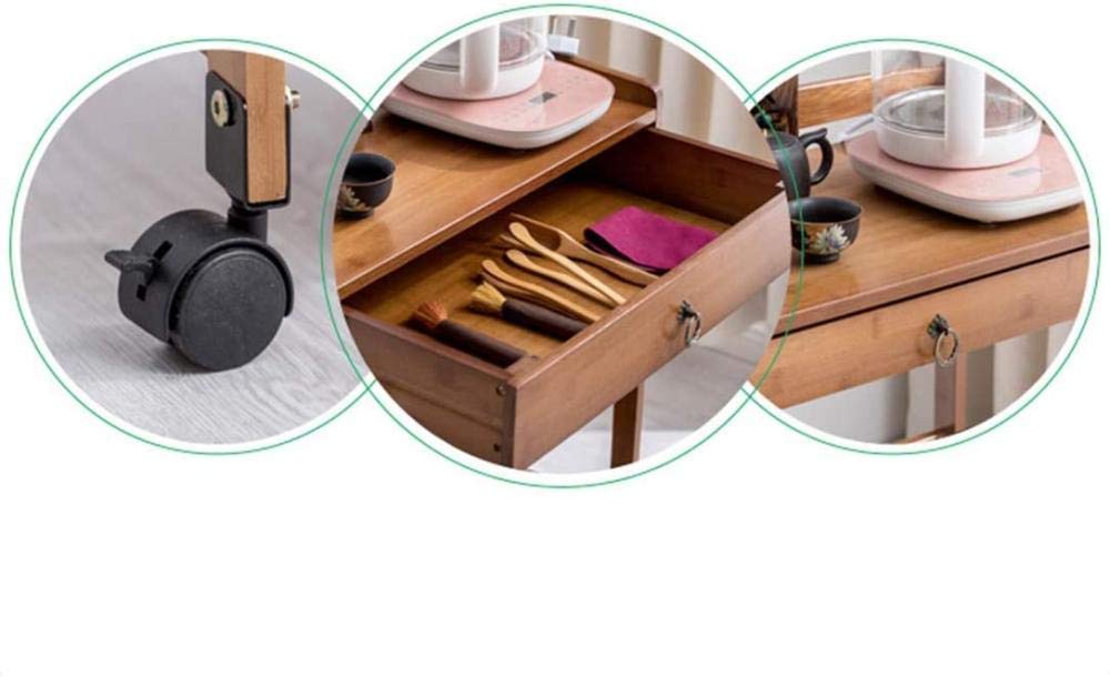 Carrito de Servicio de Madera de bambú con cajones y Ruedas para Almacenamiento en la Cocina. Carrito para Buffet.