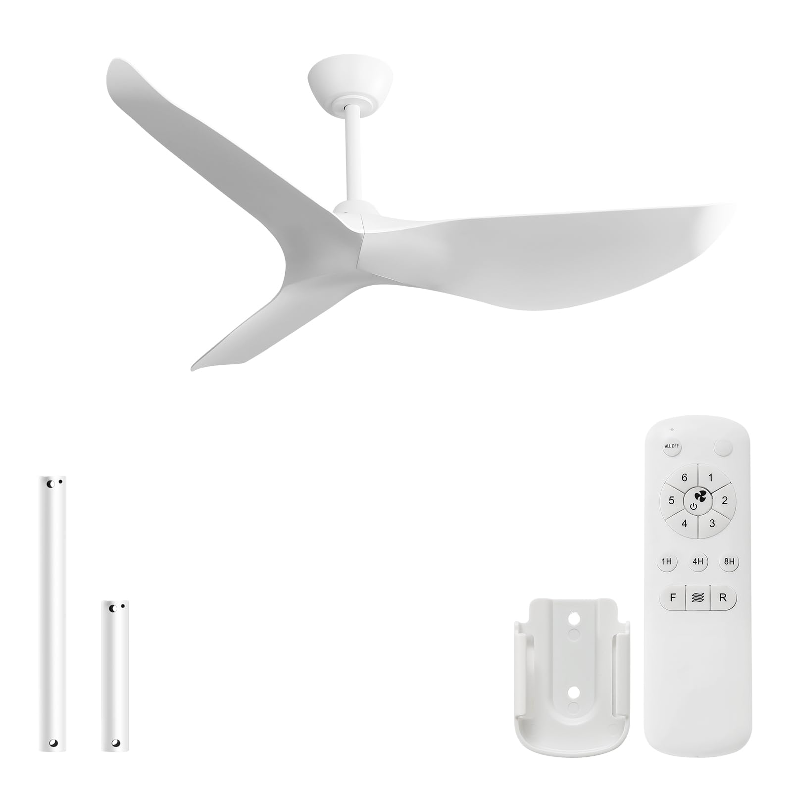 Sofucor Ventilatore da Soffitto 132 cm, Silenzioso Ventilatore da Soffitto per Camera da Letto, 3 Pale, 6 Velocità, Timer, Motore DC, Funzionamento Estivo Invernale