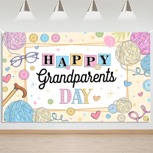 Mocsicka Happy Grandparents Day Backdrop Banner Love Grandparents Party Decorations Grandpa Grandma Retirement School Event Photo Booth Decor