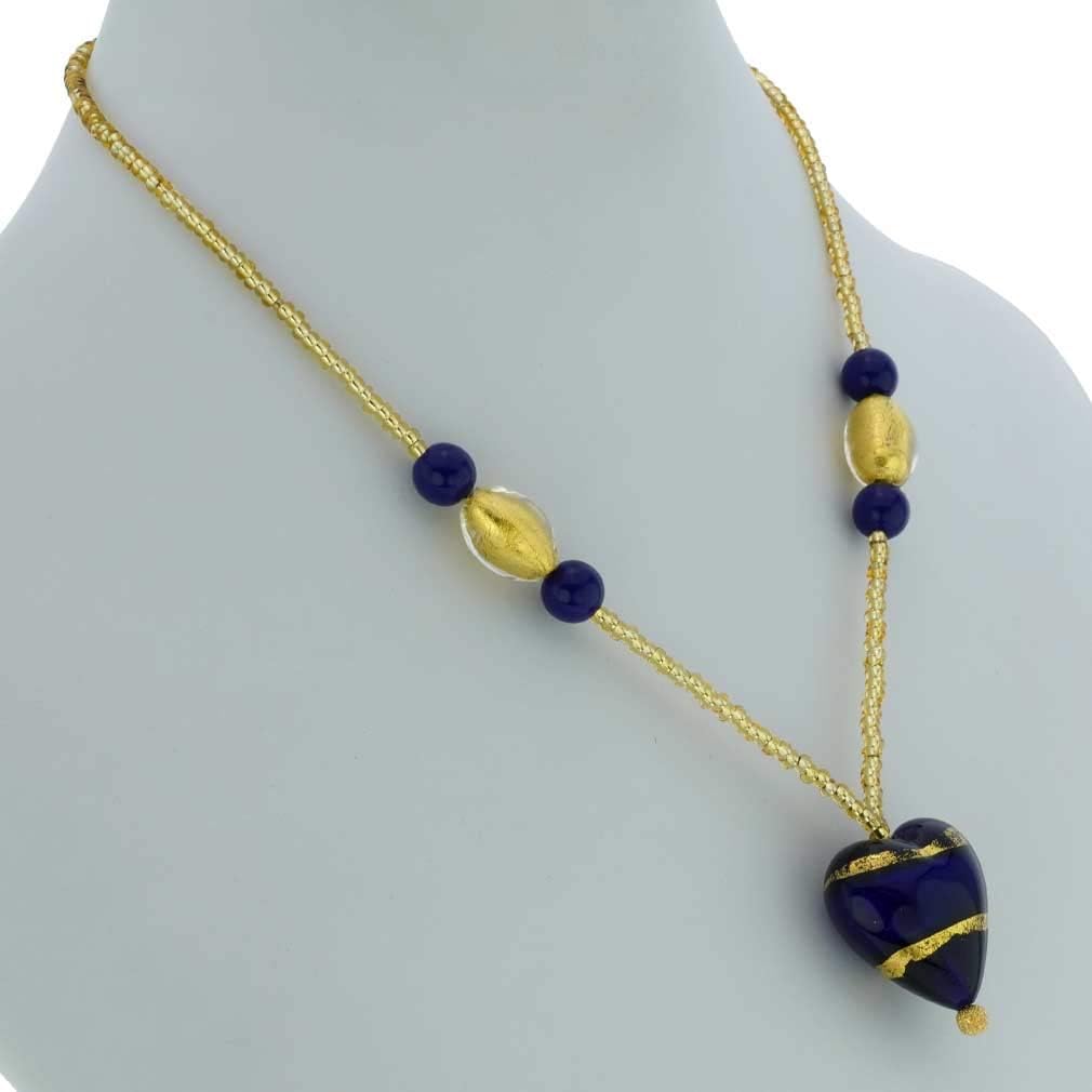 Glass Of Venice Murano Glass Heart Necklace - Gold and Blue