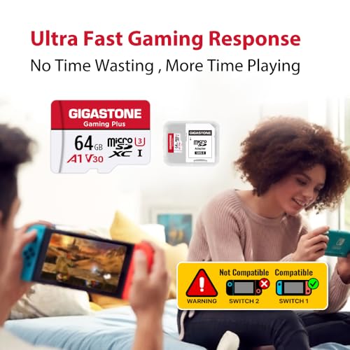 Image of 【for Switch 1 Only】 GIGASTONE 64GB Micro SD Card 5-Pack, Gaming Plus, MicroSDXC Memory Card for Nintendo-Switch, 4K UHD Video Recording, UHS-I U3 C10 A1 V30, up to 90MB /s, with Adapter