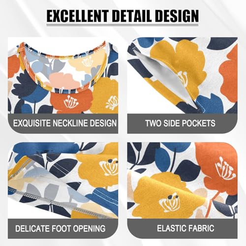 Blue Yellow Cute Flower Pattern Summer Cute Pajama Sets, Short Sets for Daily Wears and Sleep Wears4