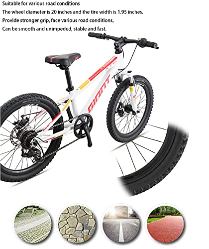HFDJ Giant XTC 20-D Aluminium Mountainbike 20 Zoll, 7-Gang Flachgriff, Rahmen Scheibenbremse und Stoßdämpfer Vordergabel, geeignet für Kindergröße 120-135cm stufenloses Jugendfahrrad hellweiß – Bild 3