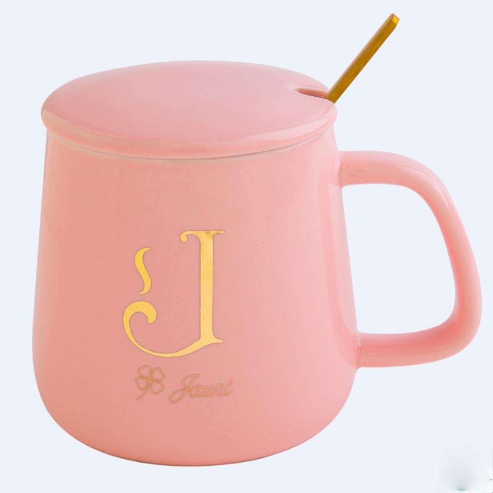 Mug Tasses Roses Tasses À Café pour La Meilleure Amie Fille Fille avec Couvercle Et Cuillère 26 Lettres Mug Personnalisés Bureau Céramique Mignon Gobelet Eau