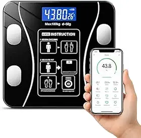 Balança Digital Inteligente Bioimpedância Corporal Bluetooth com App Visor LCD 140kg Preta Premium