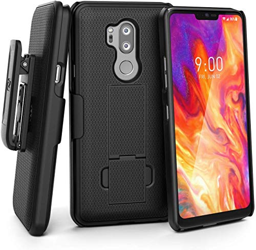 LG G7 ThinQ Belt Clip Case - Encased (DuraClip) Slim Fit Holster Shell Combo w/Rubberized Grip (Smooth Black)