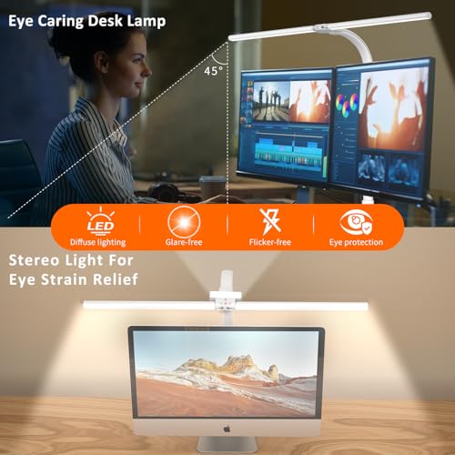 LOTTBUTY LED Desk Lamp for Study,24W Double Head Desk Lamps Office,Eye Protection Desk Light with Clamp,25 Lighting Modes,Monitor Light Bar for Study/Working/Computer/Reading/Workbench (L-White) - Image 4