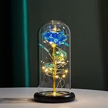 Rose Flower Gifts for Women,Mother Day from Daughter Son,Birthday Gift for Women,Rainbow Rose Flower Gift for Her,Anniversary,Wedding,Light Up Rose in A Glass Colorful Blue Flower Warm Lamp