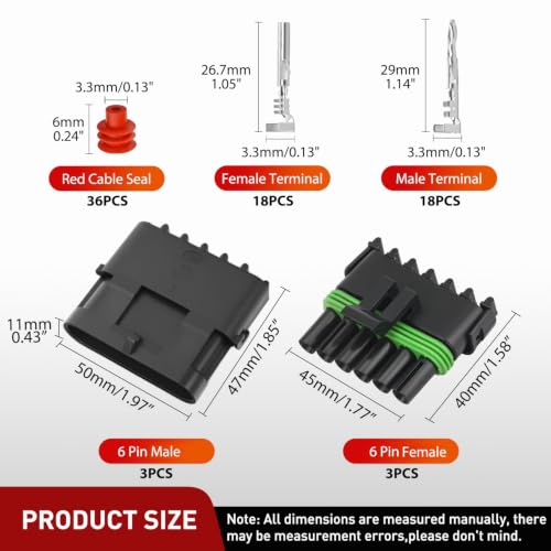 Image of Nilight 78PCS 3 Kits 6 Pin Waterproof Automotive Electrical Connector Kit