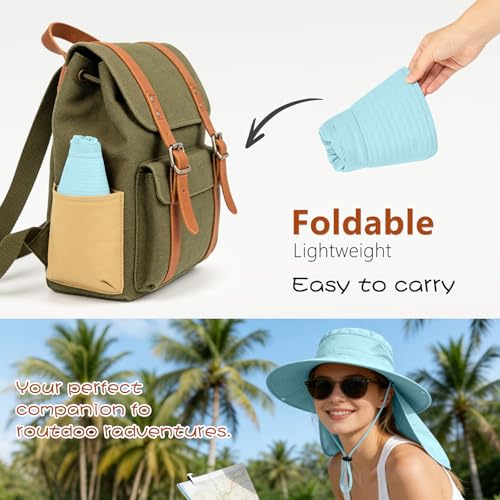 Image of ZOORON Sun Hats for Men Women Fishing Hat with Neck Flap,UPF 50+ Sun Hat Waterproof Wide Brim Bucket Hats for Safari Hiking