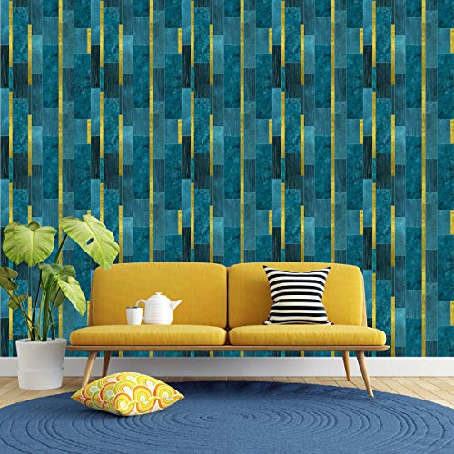 Image of DWELLSINDIA Teal Decorative Marble & Wood Self Adhesive Wallpaper Peel & Stick, Waterproof, Scratch Resistant, Laminated (41cm x 244cm, Teal)