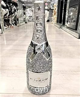 CRYSTAL CROWN Crushed Diamond Sparkle Bottle Ornament, Large Crystal Glitter Sparkly Bottle Home Decoration (Silver, 30cms)