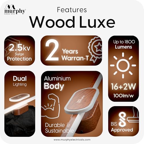 Image of Murphy 16W+2W LED Mirror Light | 3 Color Changing (White /Warm /Natural) | Wooden Finish, Modern Over Mirror Bathroom /Dressing Table Light | Pack of 2 | 2-Year Warranty