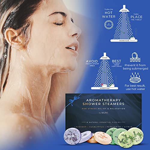 Valitic Aromatherapy Shower Steamers for Stress Relief and Relaxation - Mom Birthday 8 Natural Essential Fizzies Shower Bombs - 4 Scents - Lavender, Eucalyptus, Citrus, and Peppermint