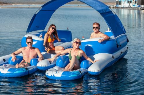 Image of Bestway CoolerZ Tropical Breeze III Inflatable 8-Person Floating Island with UV Sun Shade and Connecting Lounge Rafts
