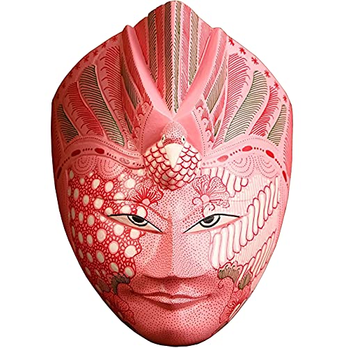Máscara africana de madera pintada a mano, estilo aborigen, para colgar en la pared, decoración de pared (pájaro paraíso rosa)