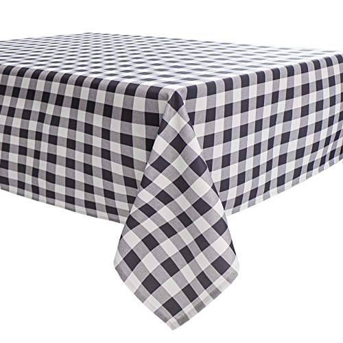 Biscaynebay Checkered Printed Fabric Tablecloths, Water Resistant Spill Proof Tablecloths for Dining, Kitchen, Wedding and Parties, Black & Grey 52 Inches by 70 Inches Rectangular