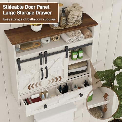 Image of Vabches Bathroom Wall Cabinet, Farmhouse Medicine Cabinet with Sliding Door
