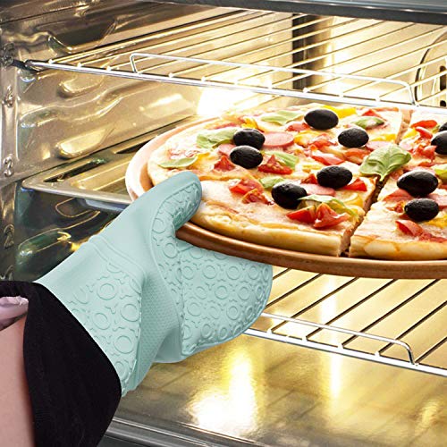 6in1 Heat Resistant Silicone Oven Gloves+ Pinch Grip Pot Holders+Trivet Set, Non-slip Textured Waterproof Kitchen Mitts w/Soft Inner Lining & XL Hand-safe Sleeve for Baking Cooking Grilling Barbecue