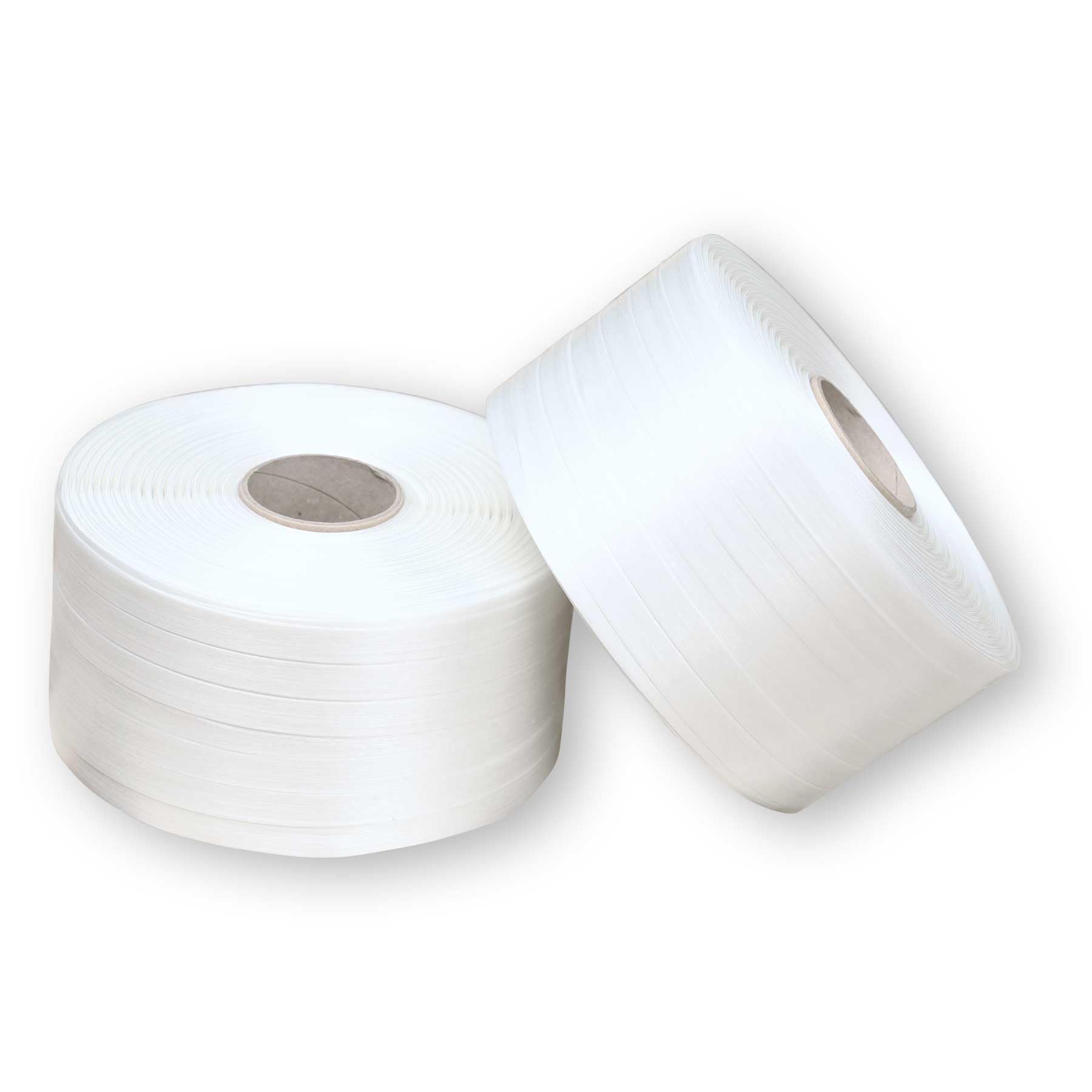2 Rollen 16mm Polyester Kraftband | 450kg Bruchlast | 850m Bandlänge | Polyesterband für optimale Ladungssicherung | alternativ als wetterfestes Holzbündel Band oder Ballenpressenband