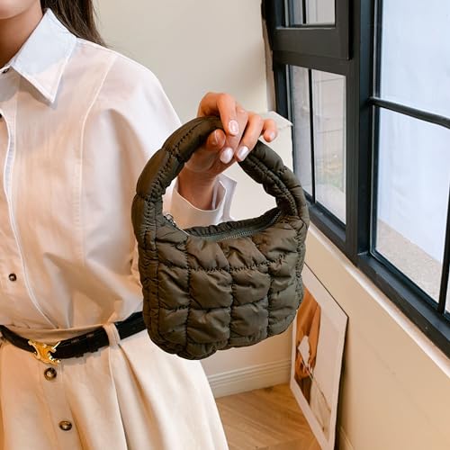Image of Quilted MINI Handbag and Purses Women Puffer Nylon Hobo Cotton Padded Purse Work Travel Lightweight