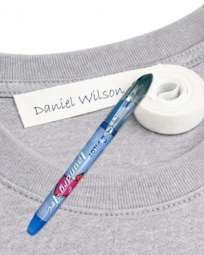 Rollo de cinta termoadhesiva de 3 metros x 1 cm + rotulador resistente a lavados. Etiquetas de tela para escribir el nombre con Pilot Laundry Tec y planchar en la ropa.