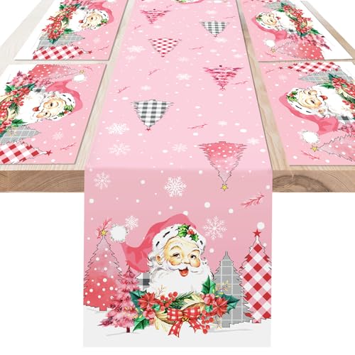 DPKOW Rosa Weihnachts Tischläufer Platzsets, rosa Weihnachtstisch...
