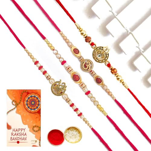 Image of Maalpani Rakhi with Celebration Pack For Brother - Chocolate Gift Hamper Combo - 4 Rakhi Set C405-2-2C