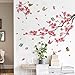 Runtoo Cherry Blossom Wall Art Decals Butterfly Tree Branch Flower Wall Stickers Living Room Bedroom Nursery Pink Decor