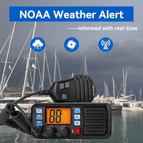 Image of Retevis RM20 25W Fixed Mount Marine Radio, IP67 Built-in GPS DSC Loud Audio | Offshore Fishermen, Charter Boat Captains, 110dB Speaker, NOAA Weather Alert, 88 Global Channels, Vibration Drainage, 3-Watch