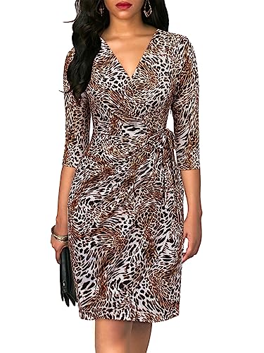 10 Best Leopard Print Dresses That'll Make You Stand Out 6 Berydress Women's V Neck Sheath Wrap Dress