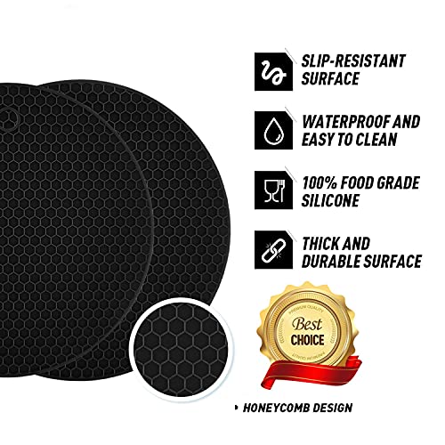 Image of Countertop Protector Heat Resistant Trivets for Hot Pots and Pans - Non-Slip Insulated Heat Pads for Kitchen Counter Black Pack of 6
