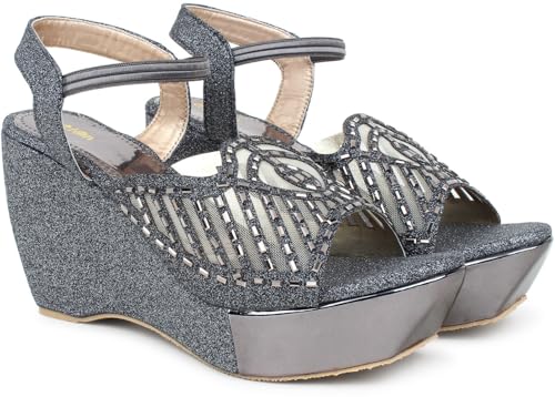 Image of Action Women's Glitter Platform Sandals| Block Heel|Cross-Strap Design with Ankle Strap| Bronze