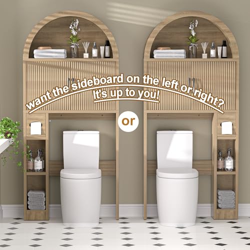 AHB Over The Toilet Storage Cabinet, Freestanding Bathroom Organizer with Adjustable Shelf and Anti-Tip Device, Arched Cabinet with Doors, Space-Saving Toilet Storage for Bathroom, Laundry, Mini Bar - Thumbnail 6