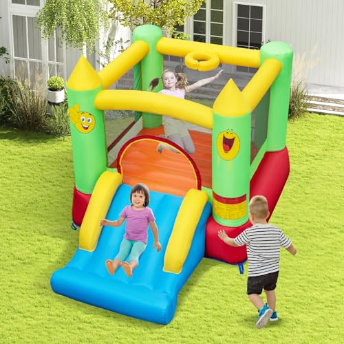 Maxmass Kids Bouncy Castle, Inflatable Bounce House with Slide, Basketball Hoop, Carrying Bag, Repair Kit, Indoor Outdoor Inflatable Trampoline Jumping House Blow up Castle (Smiling Face) - Image 9