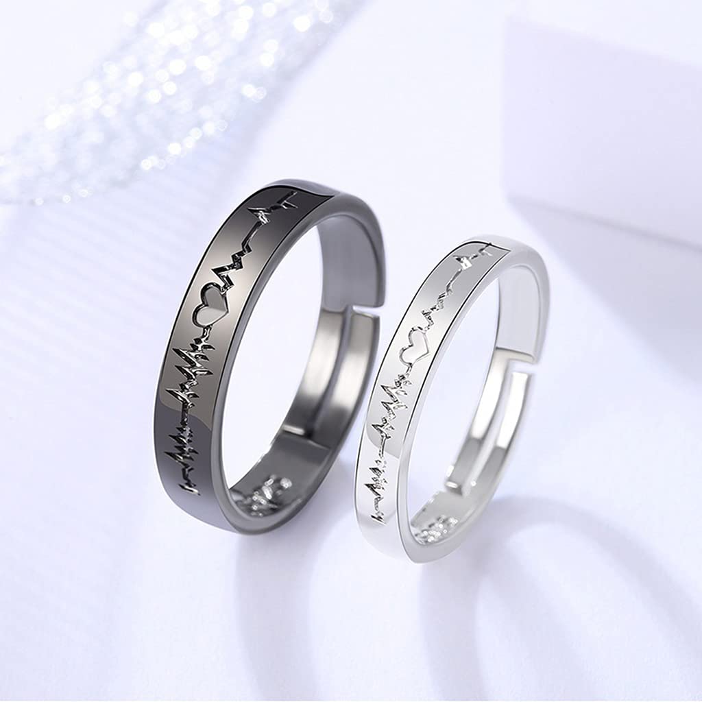 Anillos abiertos de moda para hombre y mujer, diseño de corazón para propuesta, boda, niños, niñas, gay, lesbiana, ajustable, 1 par, como en la imagen