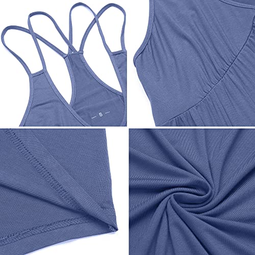Samring Sleepwear Women's Chemise Nightgown Soft Sleeveless Nighties Short V Neck Sleep Dress Blue M #TOP4