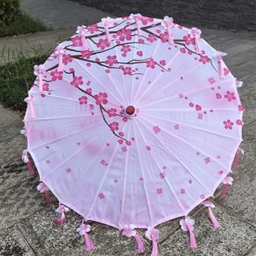 Sombrilla de seda artesanal con borlas clásicas para cosplay de época 5