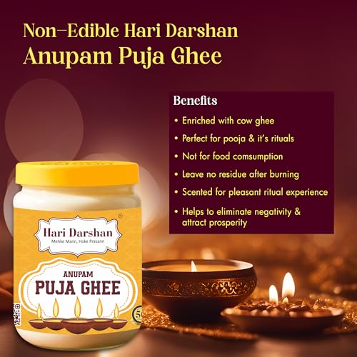 Image of Hari Darshan Anupam Puja Ghee | Premium Puja Ghee for Havan Essential Lighting Diya Festival Rituals | Pure Ghee for Puja Spiritual Offerings Non-Edible | Pack of 2 (200g Each)