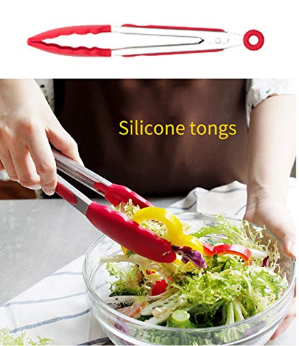 Movie House Silicone Cooking Kitchen Utensils Set, Wooden Handles Cooking Tool BPA Free,Heat Resistant Kitchenware Colorful Non Toxic Kitchen Gadgets Set for Nonstick Cookware (11pcs, red) - Thumbnail 6